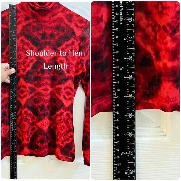 INC Red Black Tie Dye Turtleneck Lined Mesh Blouse Small Goth Vampire Romance - Picture 8 of 10